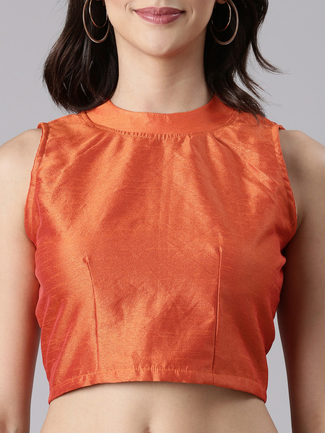 Orange Dupion Sleeveless Blouse | Souchii
