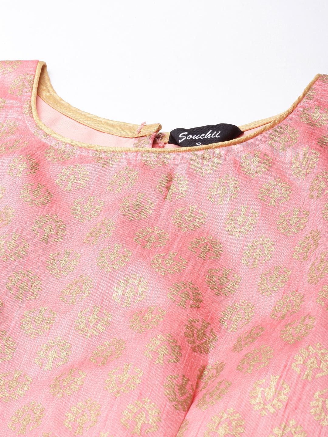 Pink & Gold Dupion Silk Woven Knot Blouse | Souchii
