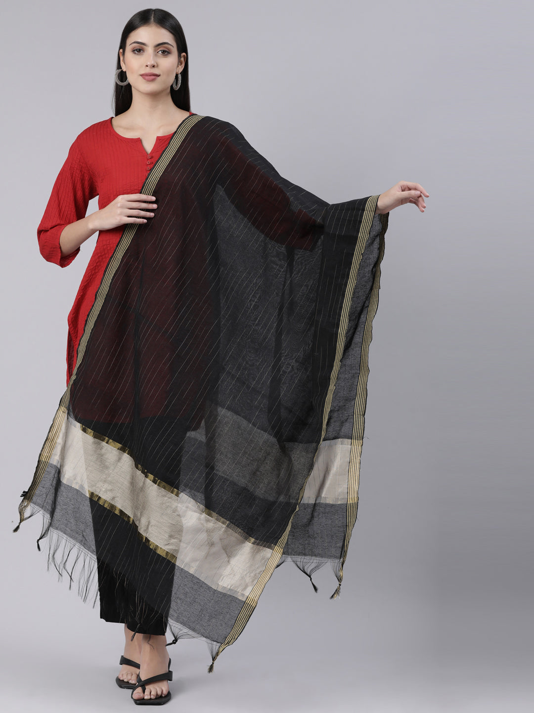 Grey and Black Silk Blend Duppatta | Souchii