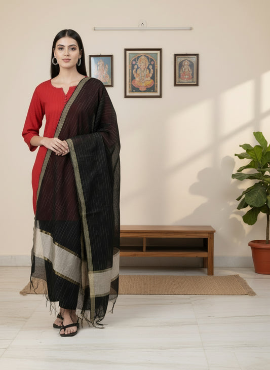 Grey and Black Silk Blend Duppatta | Souchii