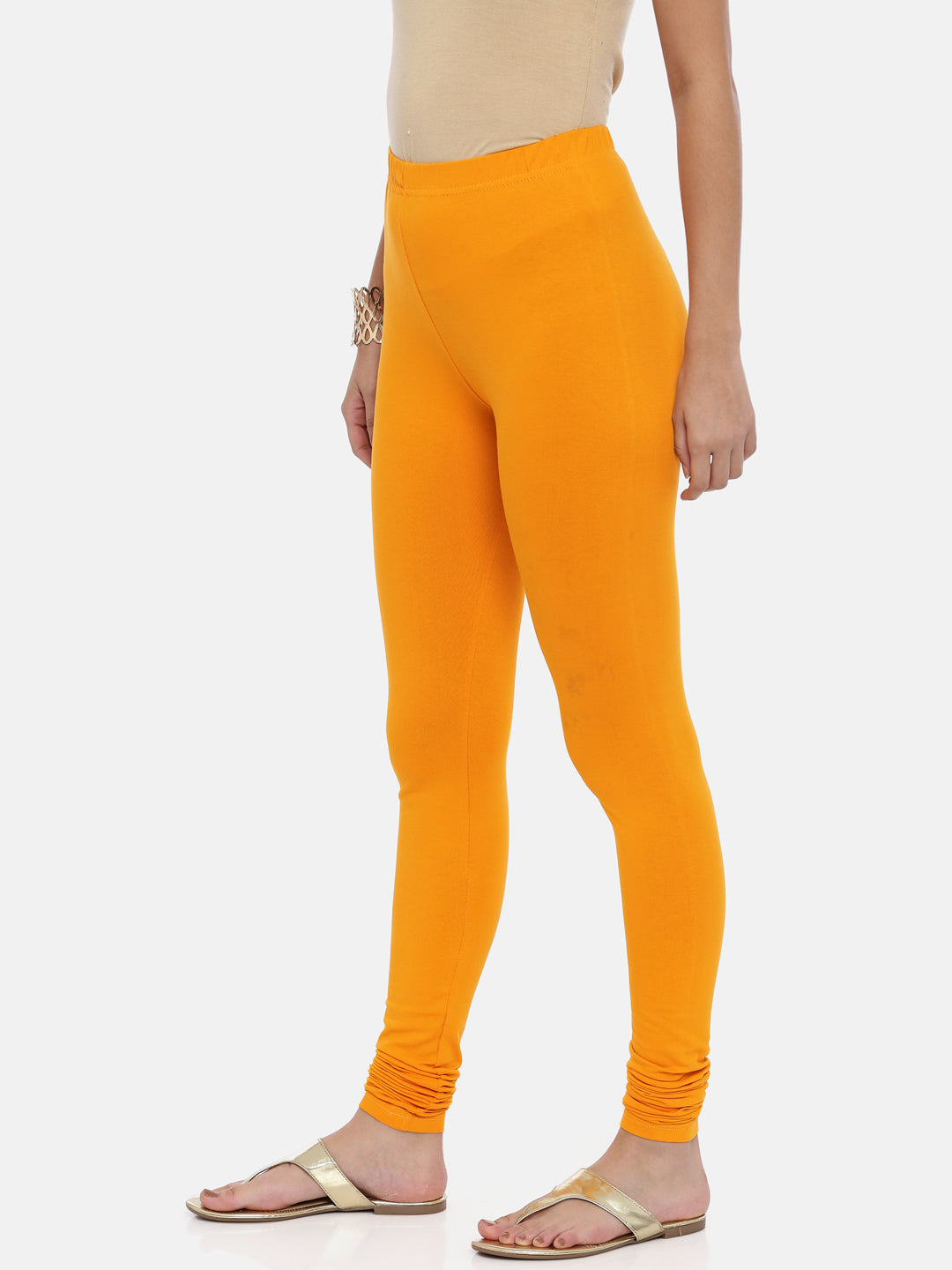 Mustard Yellow Cotton Viscose Churidar Leggings for Women | Souchii