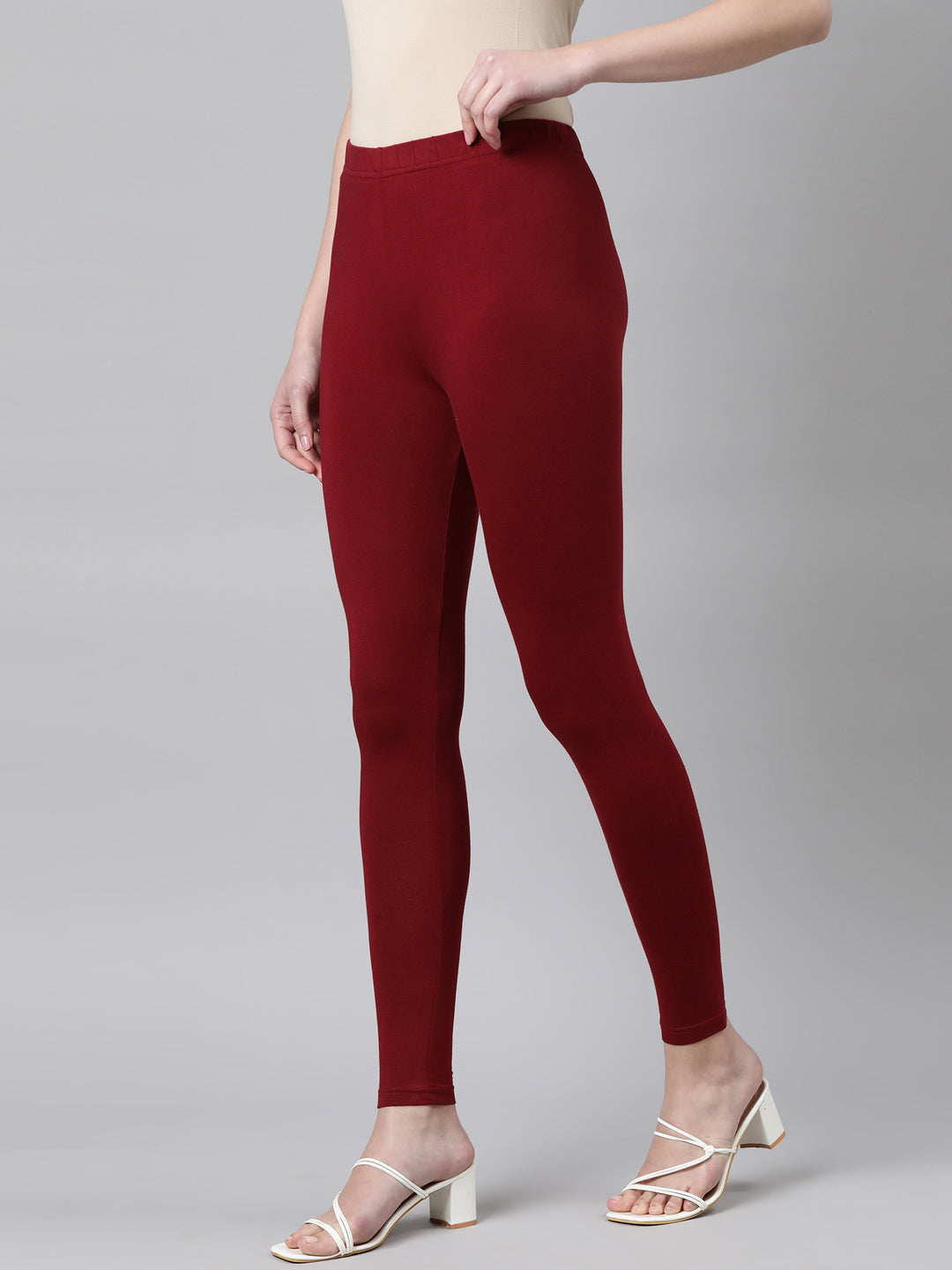 Maroon Solid Ankle-Length Leggings for Women | Souchii