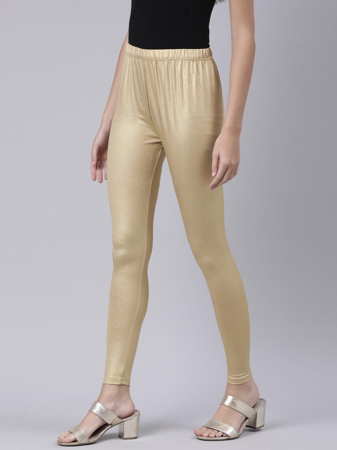 Gold Solid Ankle-Length Leggings for Women