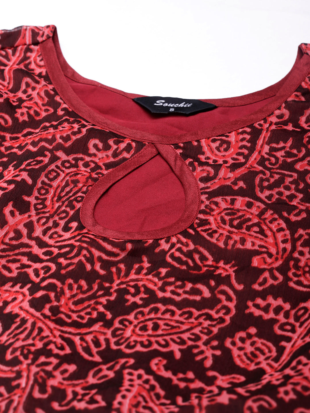 Fit & Flare Dress – Maroon Floral Print Empire Line | Souchii