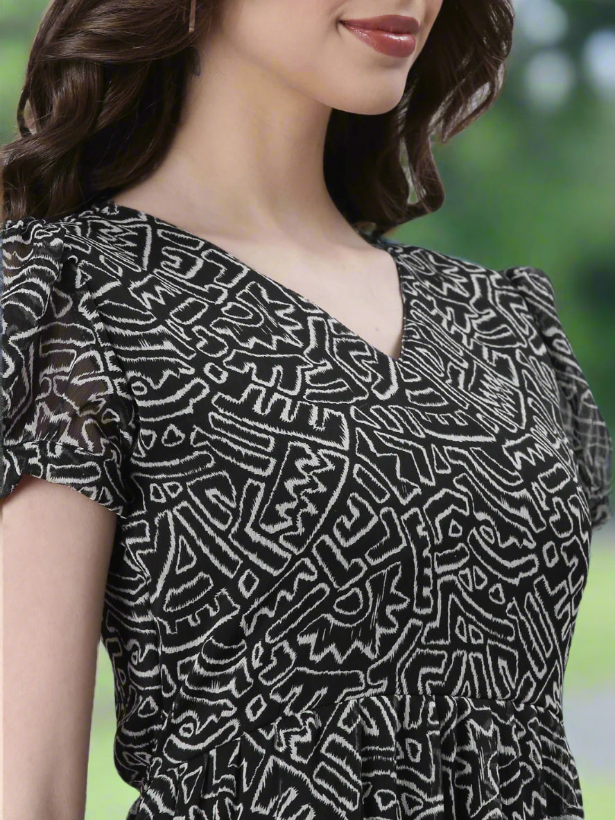 Black Patterned Dress | Souchii