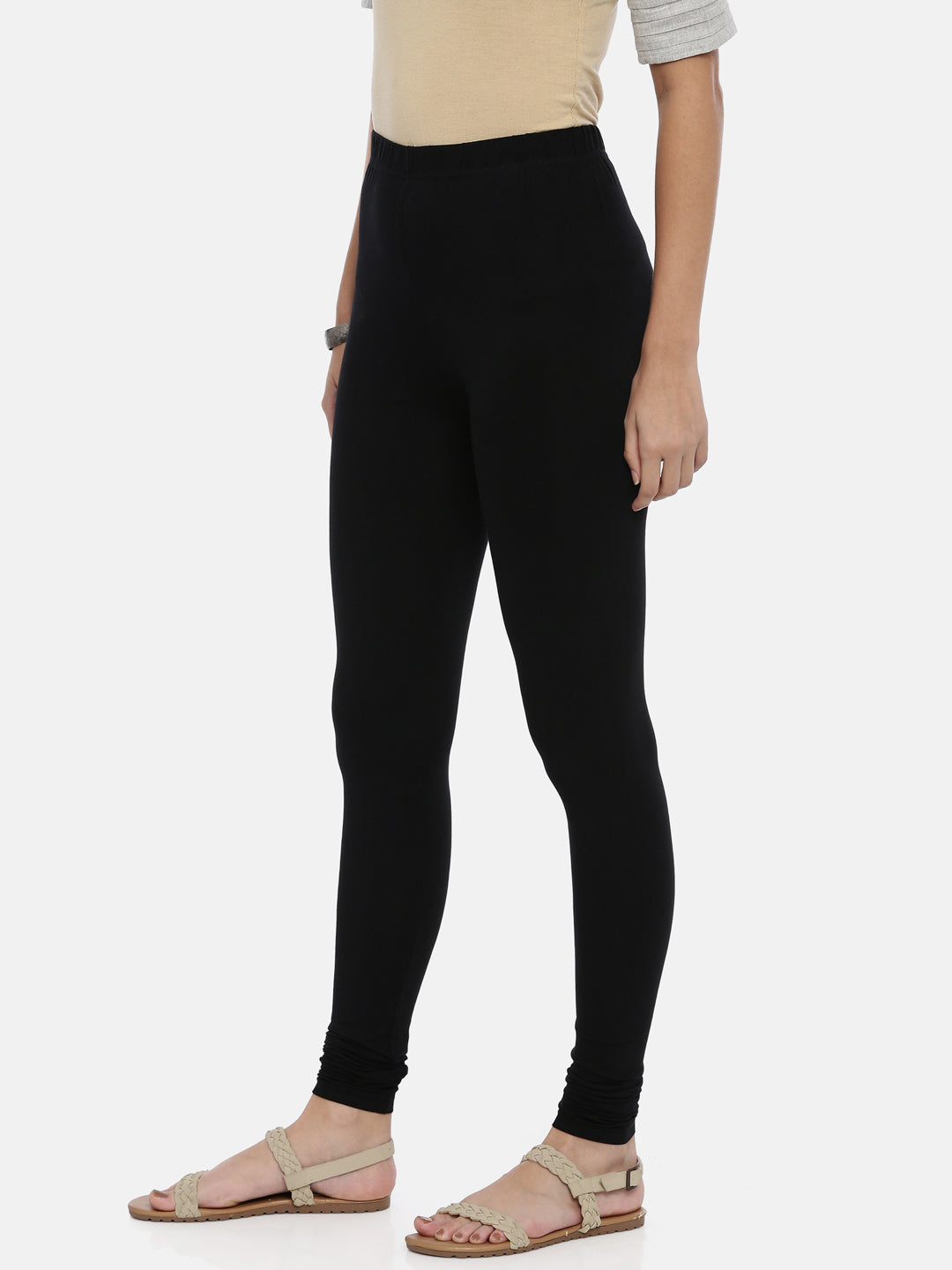 Black Cotton Viscose Churidar Leggings for Women | Souchii