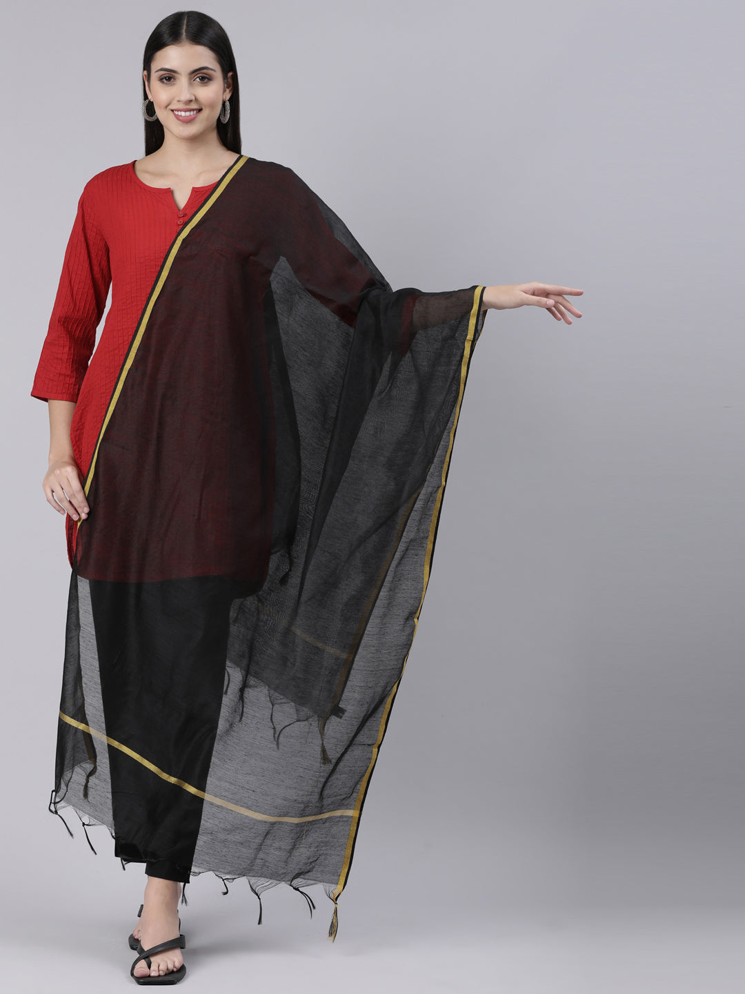 Black Raw Silk Duppatta | Souchii