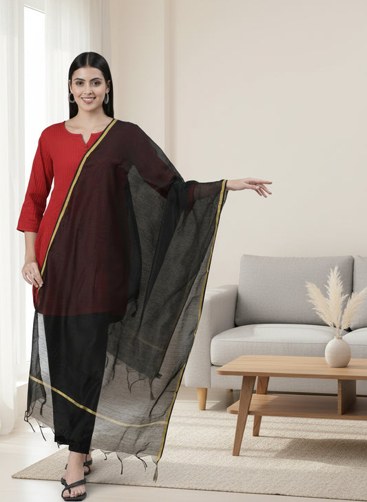 Black Raw Silk Duppatta | Souchii