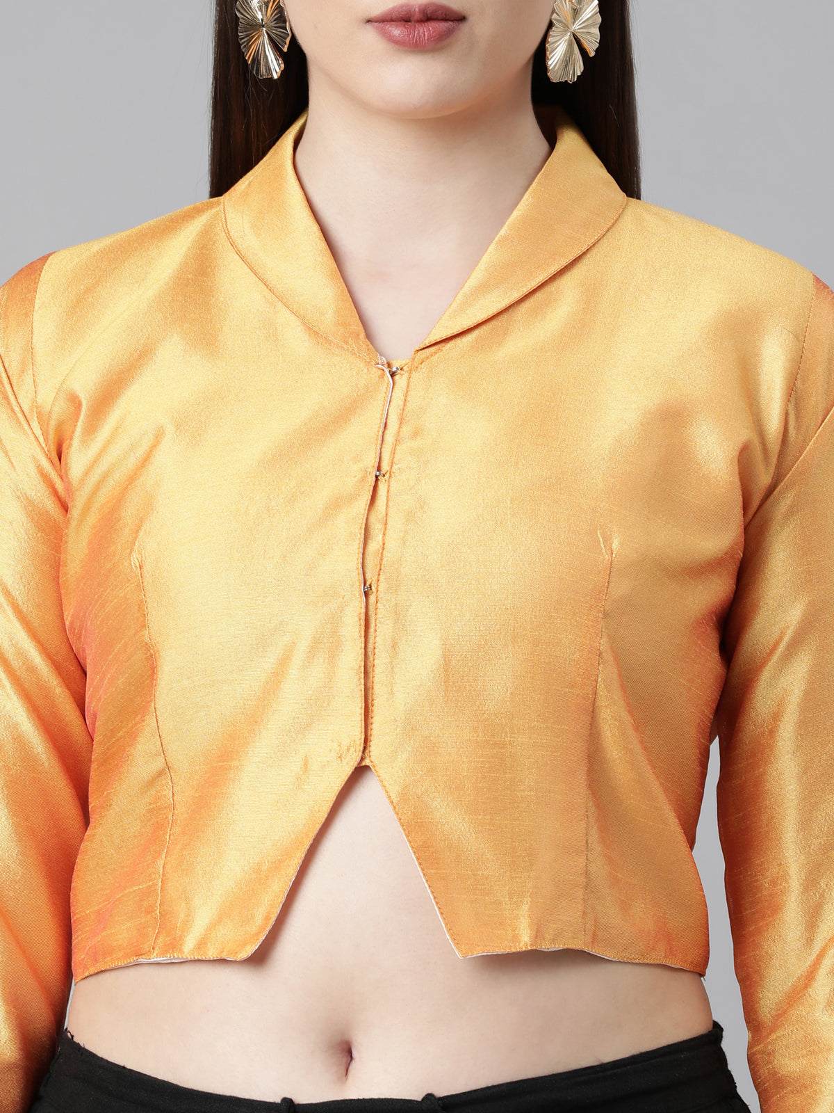 Yellow Dupion Silk Blouse with Shirt Collar | Souchii