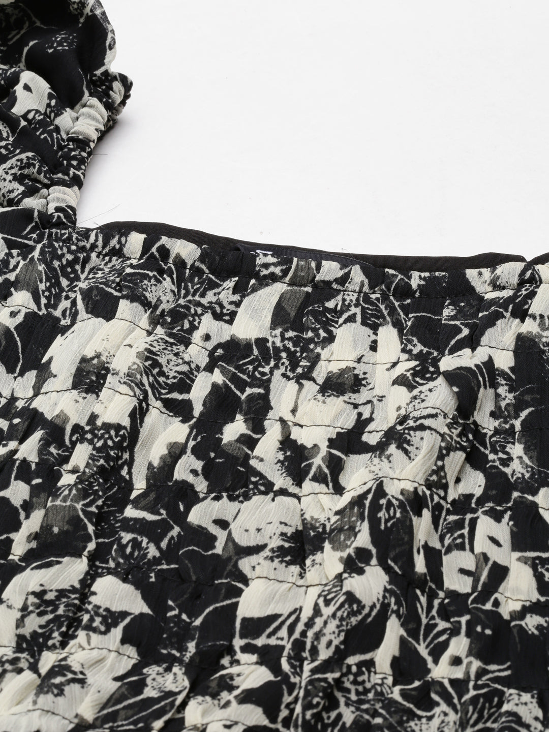 Black & White Floral Smocked Chiffon Maxi Dress | Souchii