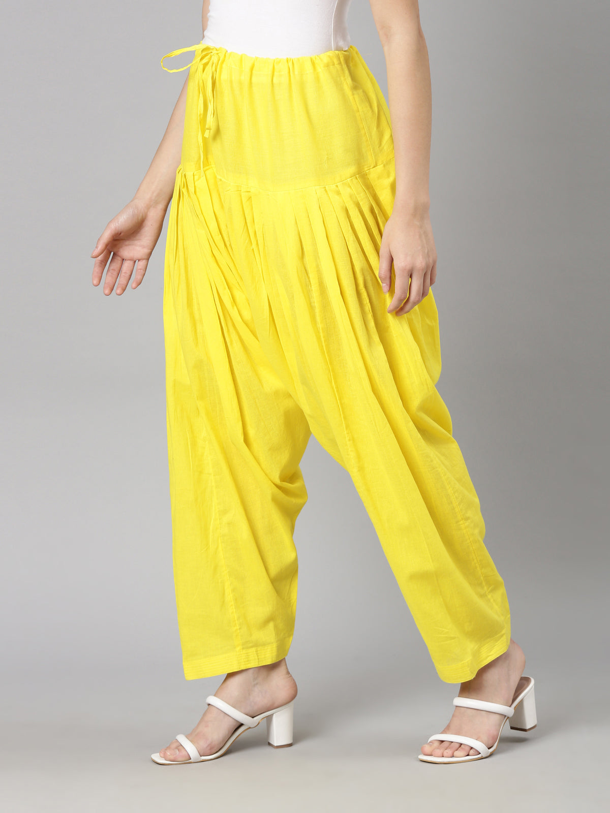Yellow Cotton Loose-Fit Patiala Pants | Souchii