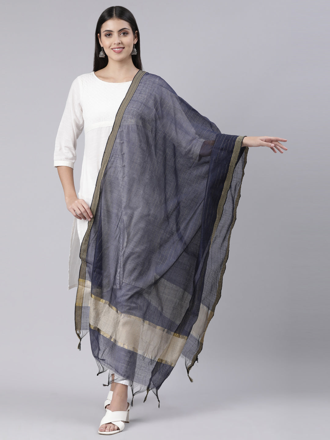 Navy Blue Silk Blend Dupatta | Souchii