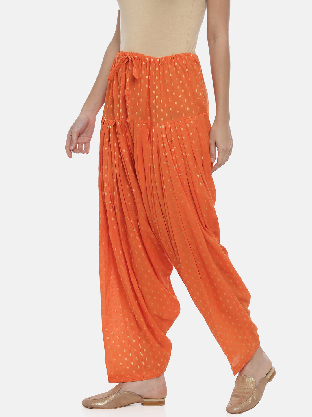 Orange Woven Design Cotton Patiala | Souchii