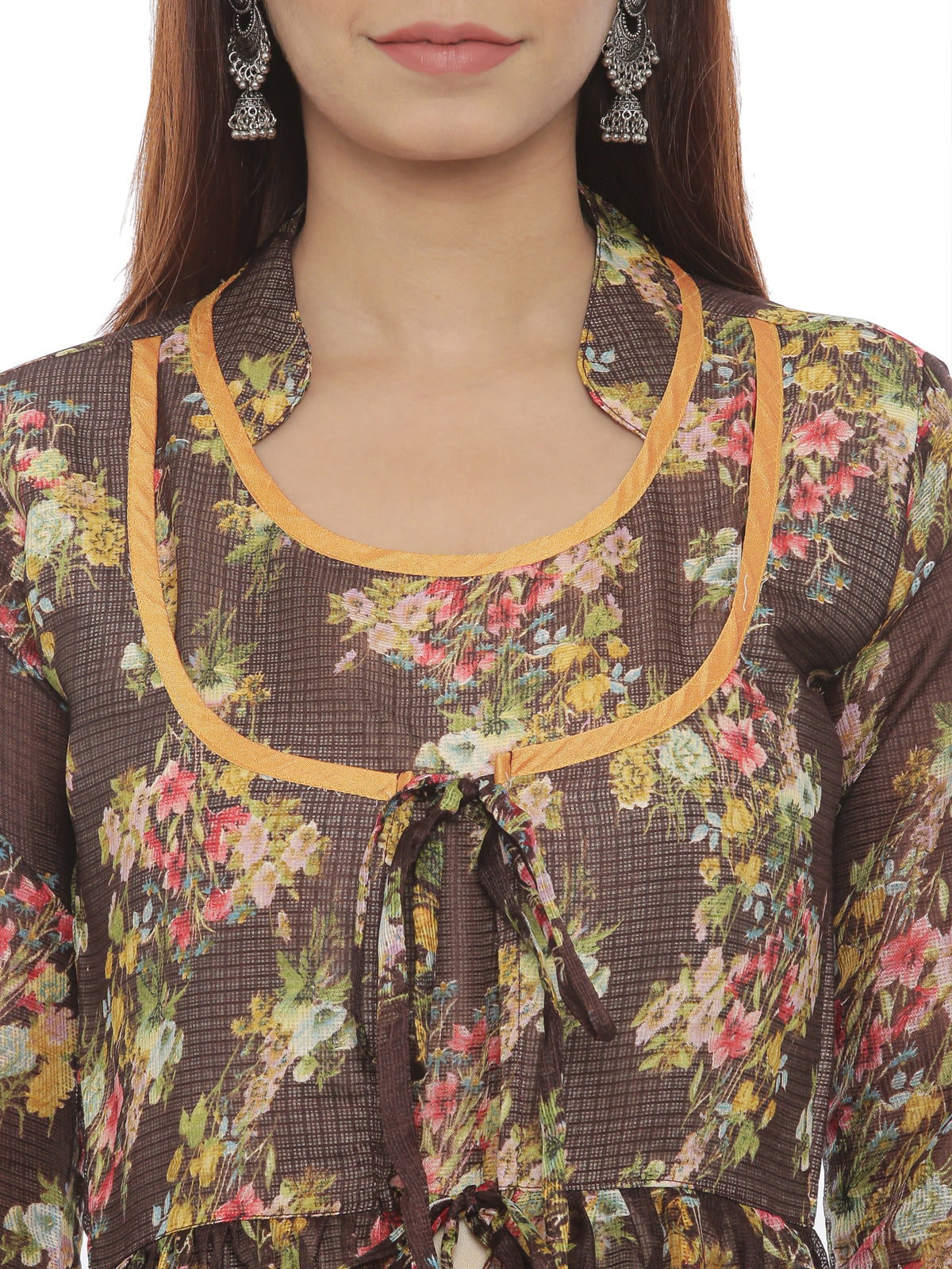 Souchii Brown Floral Layered Maxi Dress