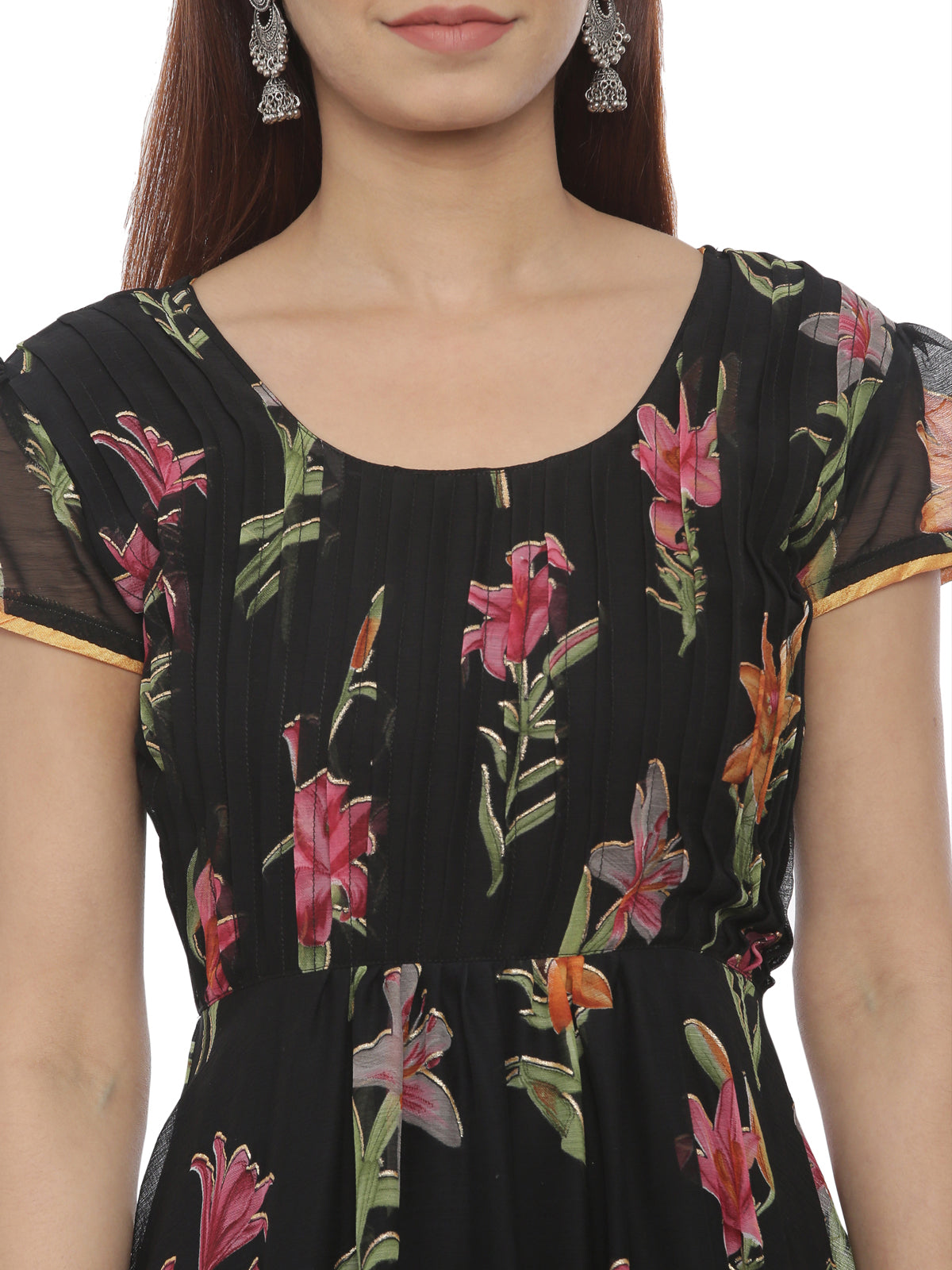 Souchii Black Floral Chiffon Dress