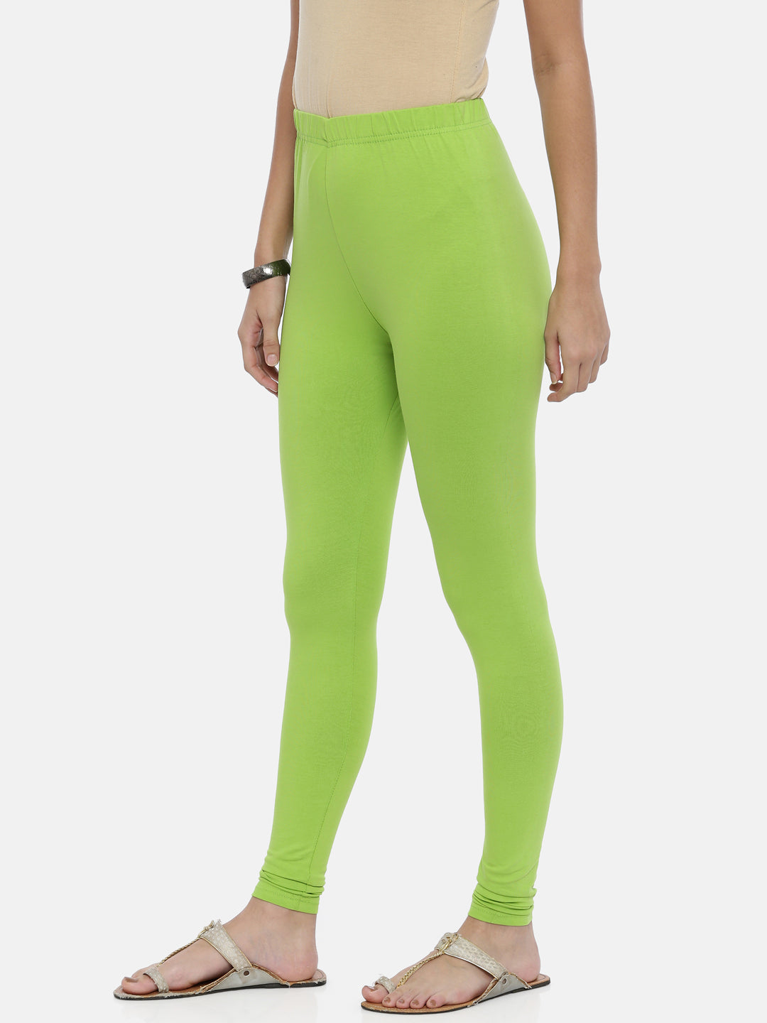 Lime Green Solid Ankle-Length Leggings for Women