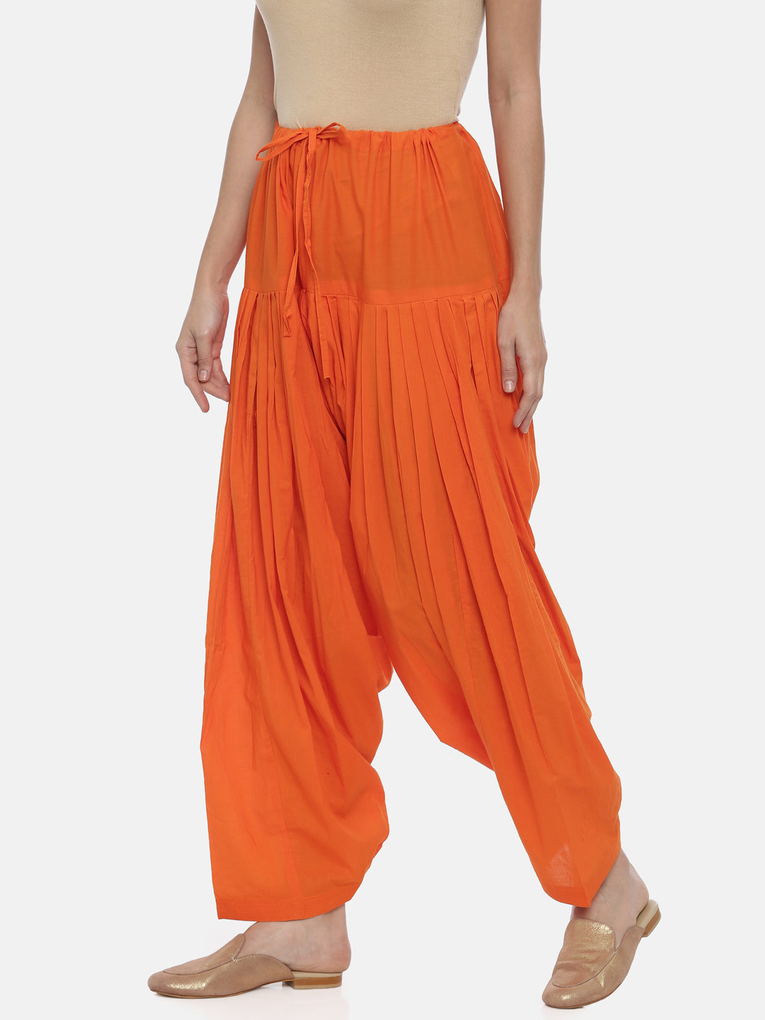 Orange Cotton High-Rise Patiala Pants