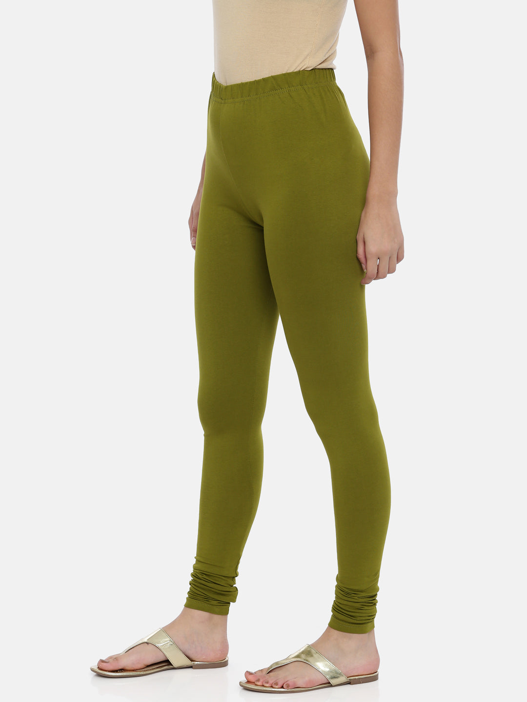 Olive Green Cotton Viscose Churidar Leggings for Women | Souchii