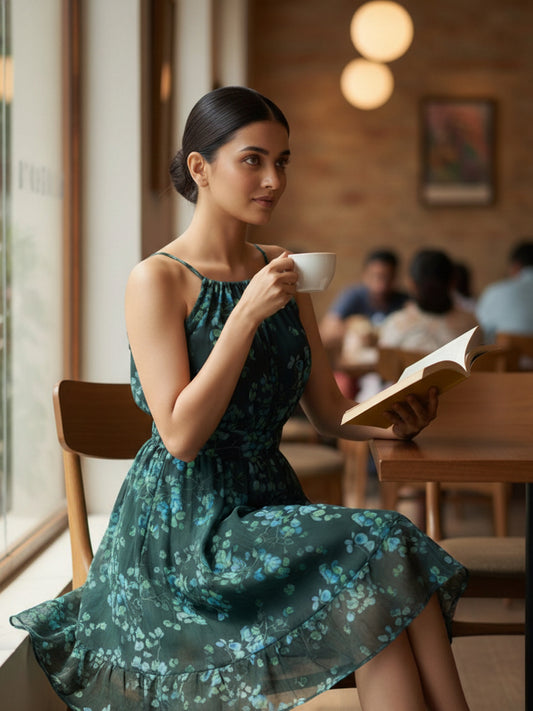 Souchii Floral Chiffon Short Dress – Soft Florals, Fluid understated Charm