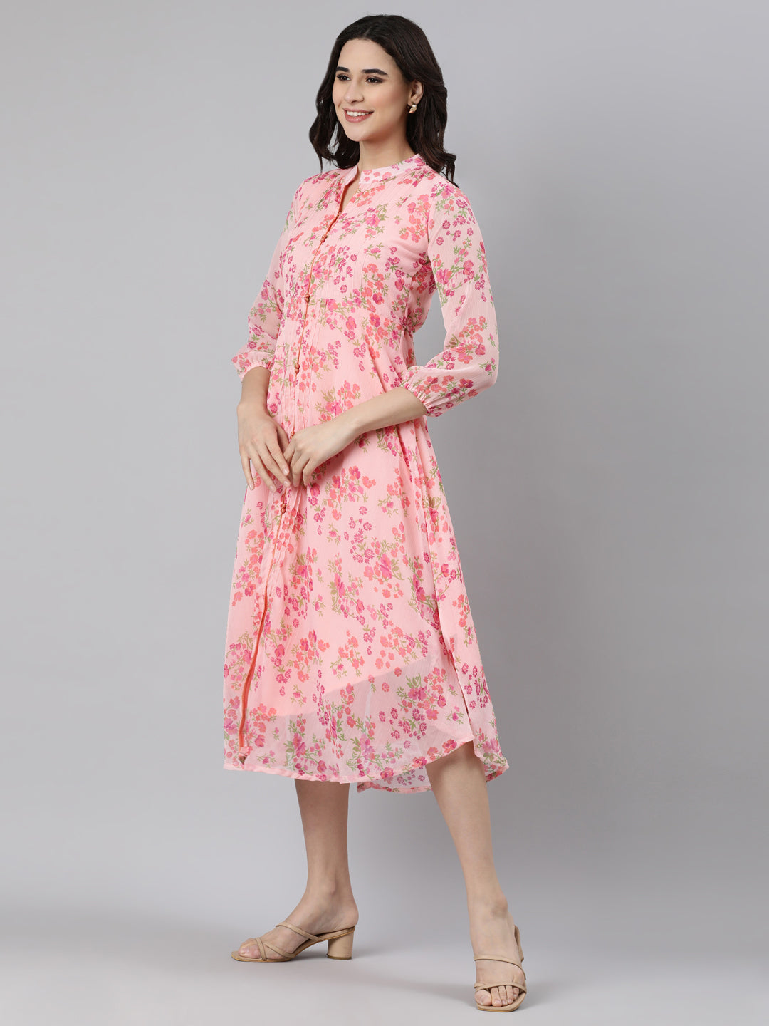 Dress – Light Pink Floral Printed A-line Princess Line | Souchii
