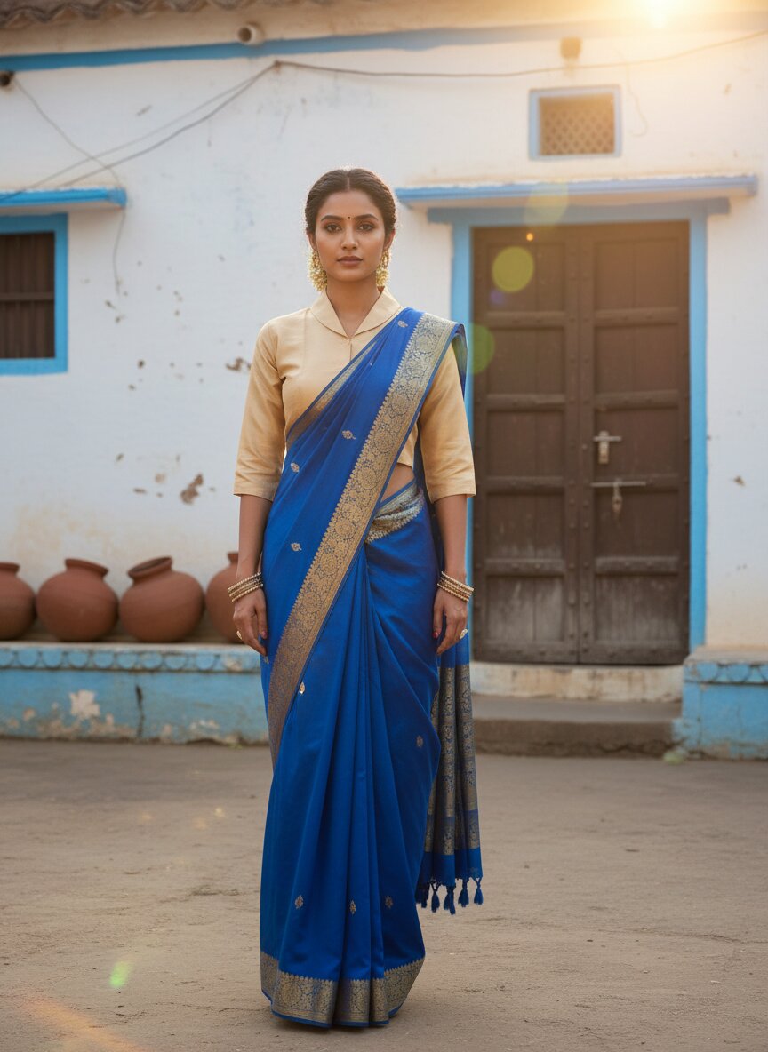 Souchii Beige Raw Dupion Silk Crop Saree Blouse with Mandarin Collar