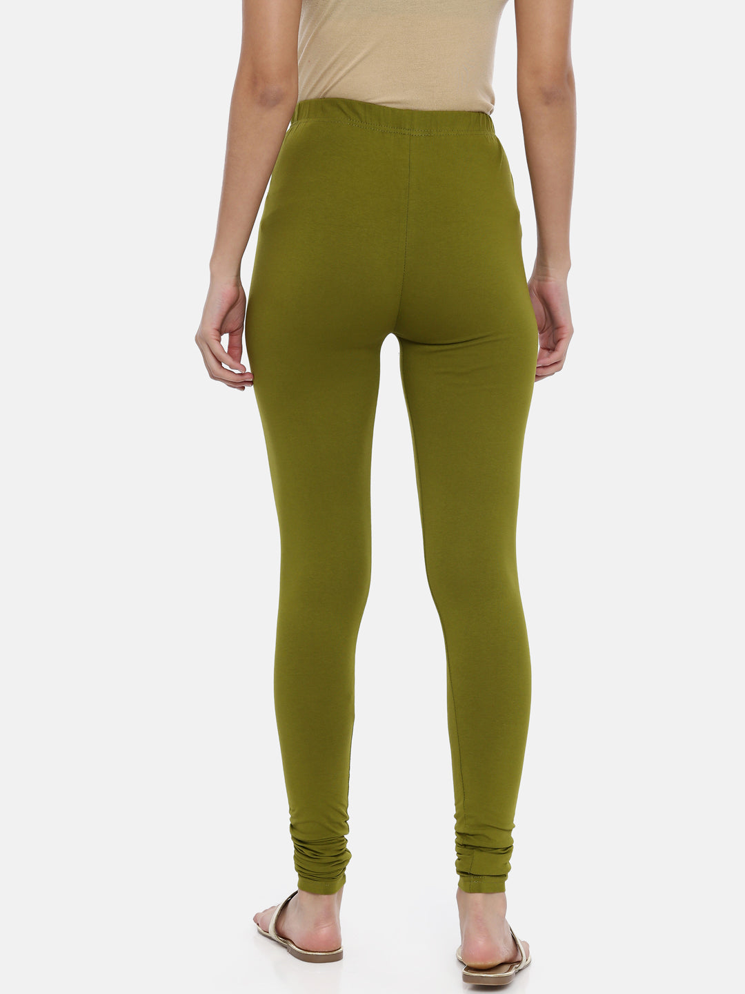 Olive Green Cotton Viscose Churidar Leggings for Women | Souchii