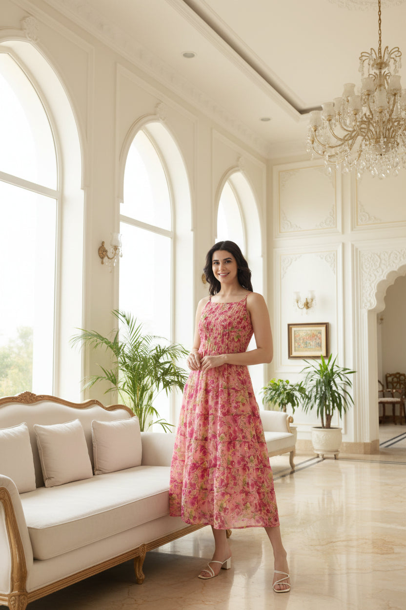Floral Printed Tiered A-Line Dress
