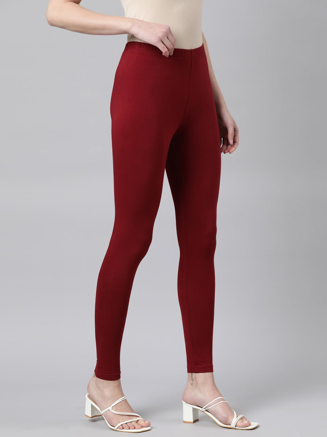 Maroon Solid Ankle-Length Leggings for Women | Souchii