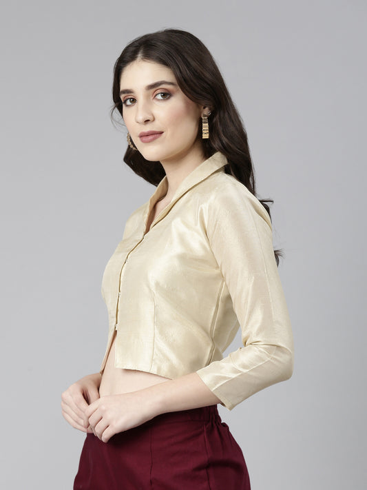 Beige Dupion Silk Shawl-Collar Blouse | Souchii