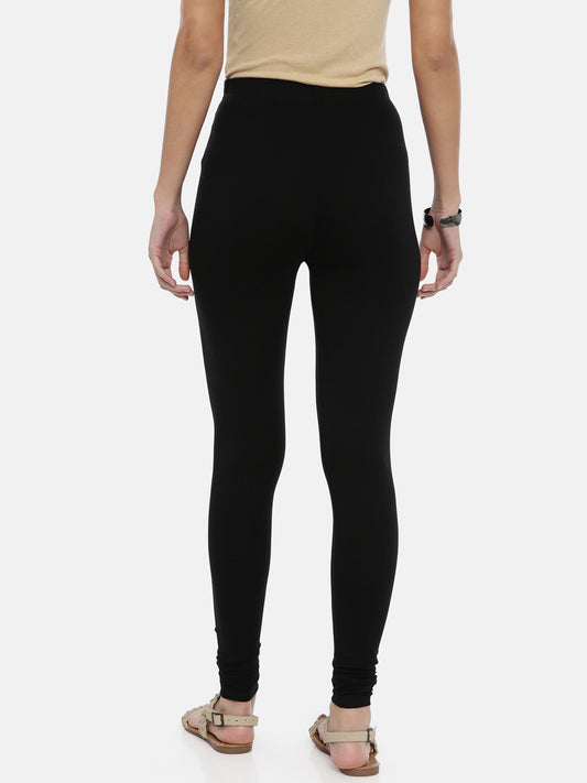 Black Cotton Viscose Churidar Leggings for Women | Souchii