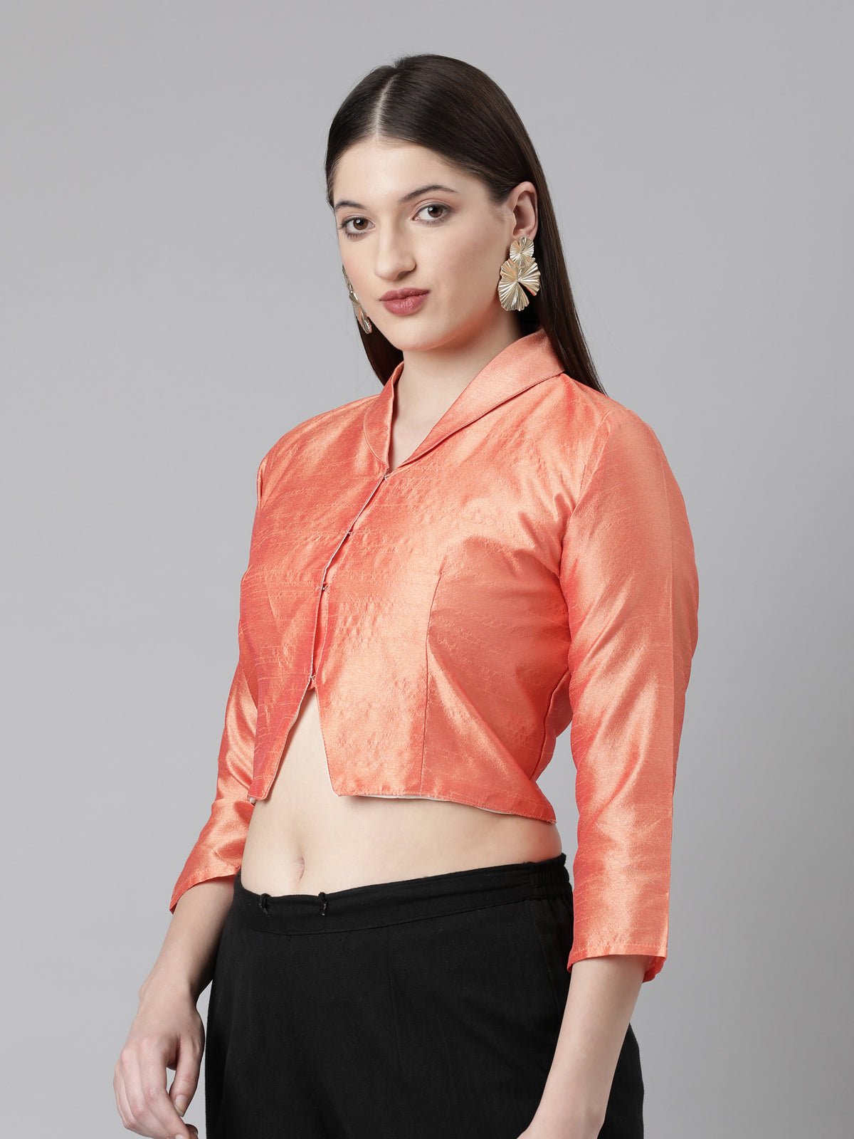 Peach Dupion Silk Blouse with Front Button Closure | Souchii