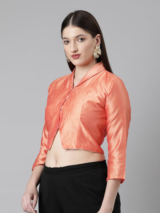 Peach Dupion Silk Blouse with Front Button Closure | Souchii