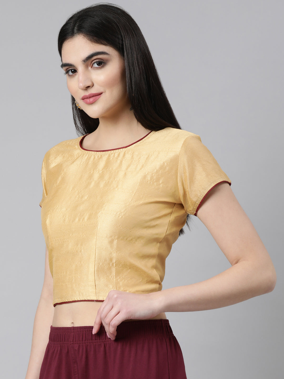 Beige Dupion Silk Knot Blouse | Souchii