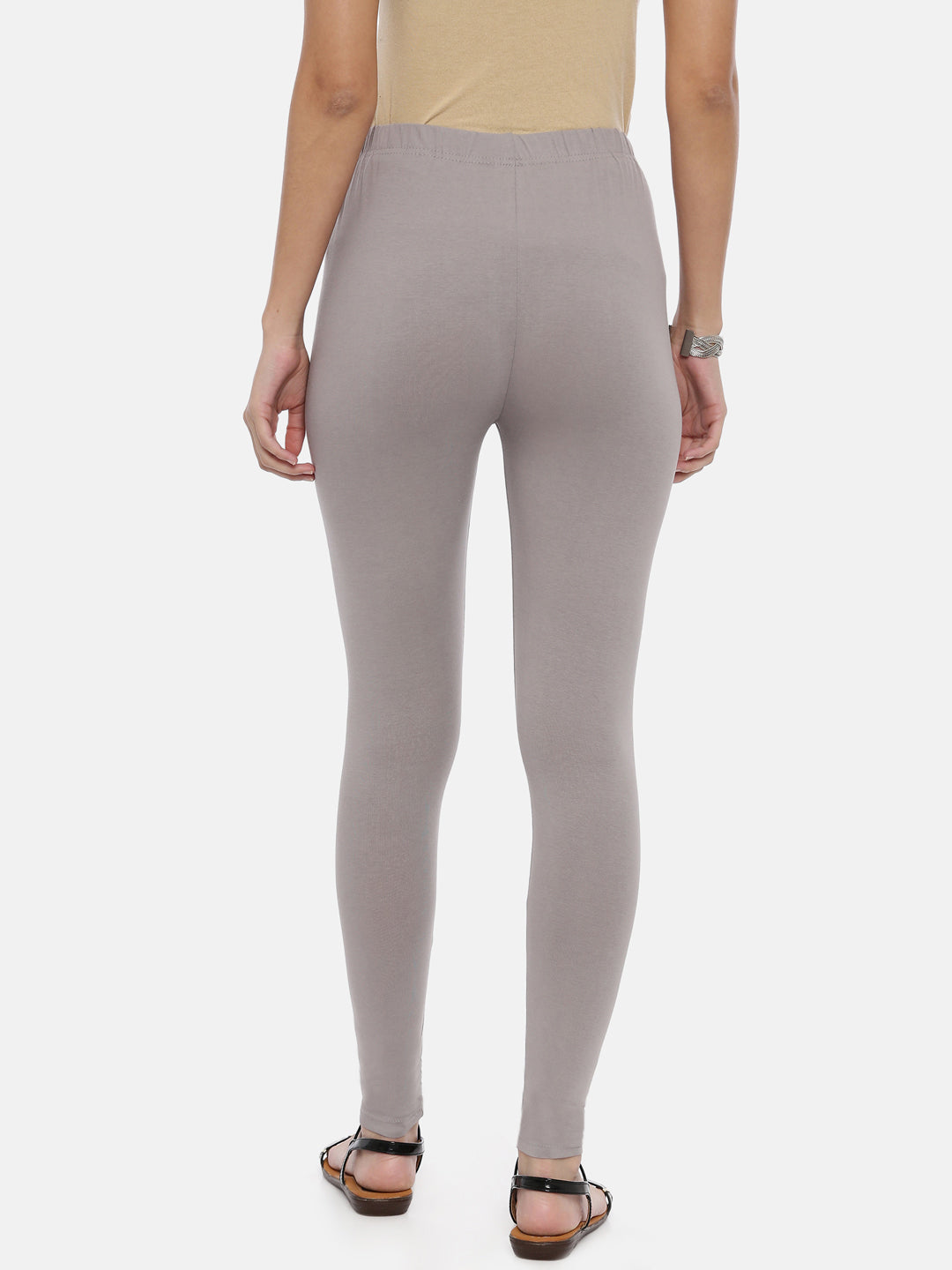 Grey Solid Cotton Blend Ankle-Length Leggings for Women | Souchii