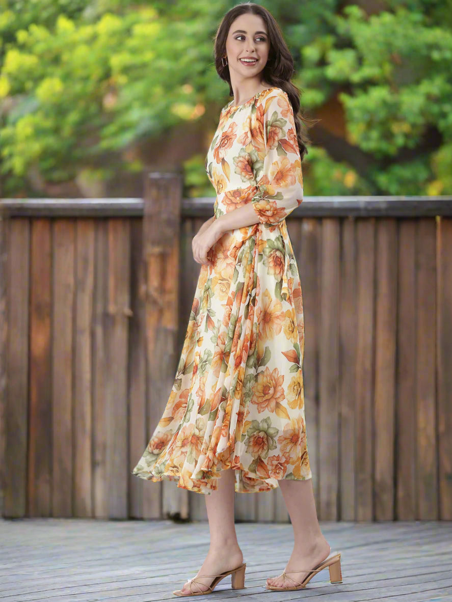 White Floral Fit & Flare Midi Dress | Souchii