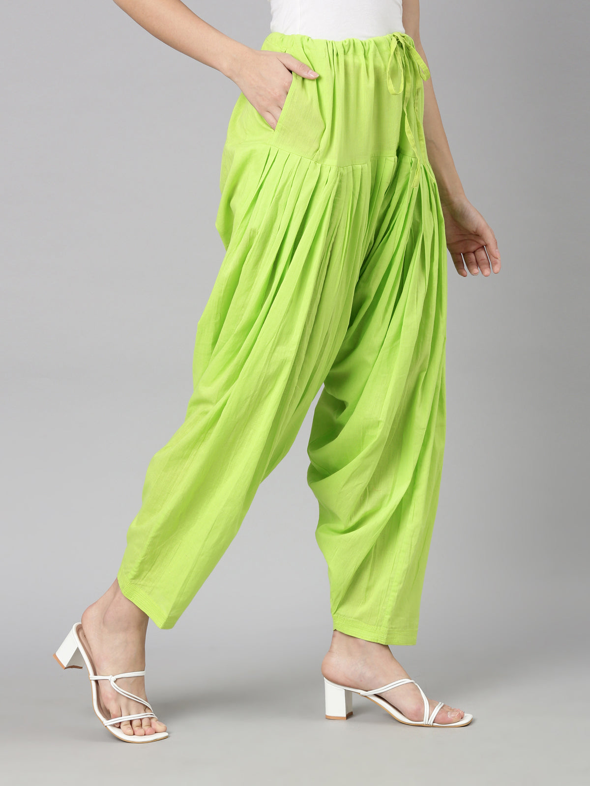 Lime Green High-Rise Loose Fit Pure Cotton Patiala | Souchii