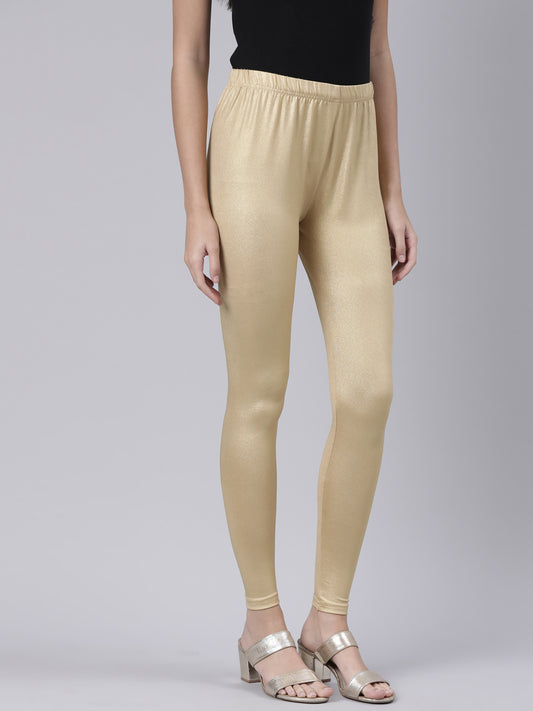 Gold Solid Ankle-Length Leggings for Women
