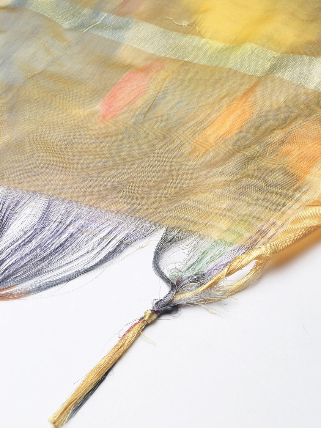 Shades of Yellow Ikkat Print Raw Silk Duppatta | Souchii