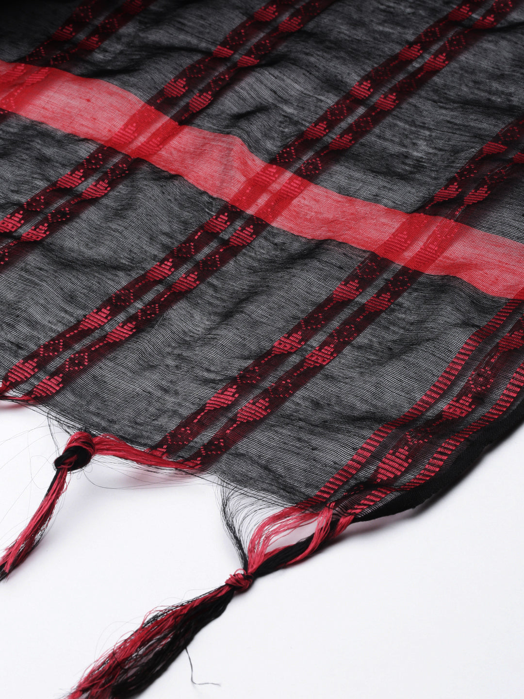 Black and Red Cotton Woven Dupatta