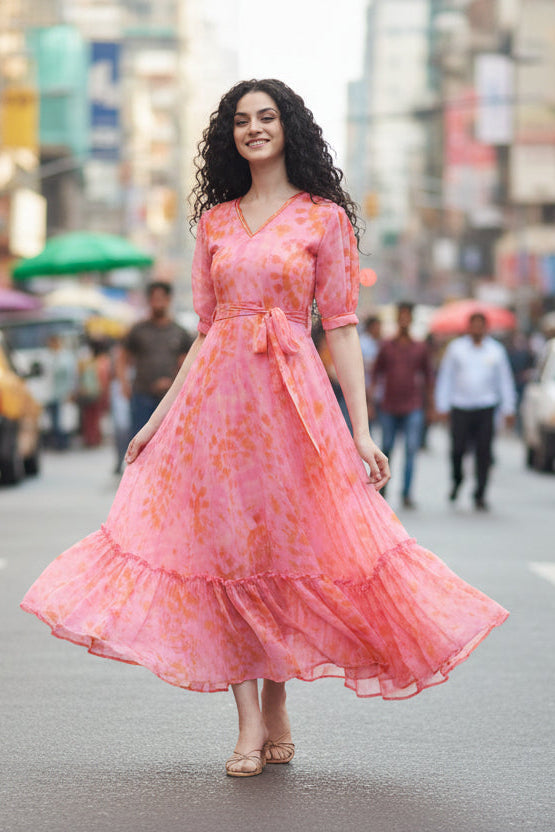 Women Printed V-Neck Fit And Flare Maxi Dress|Souchii