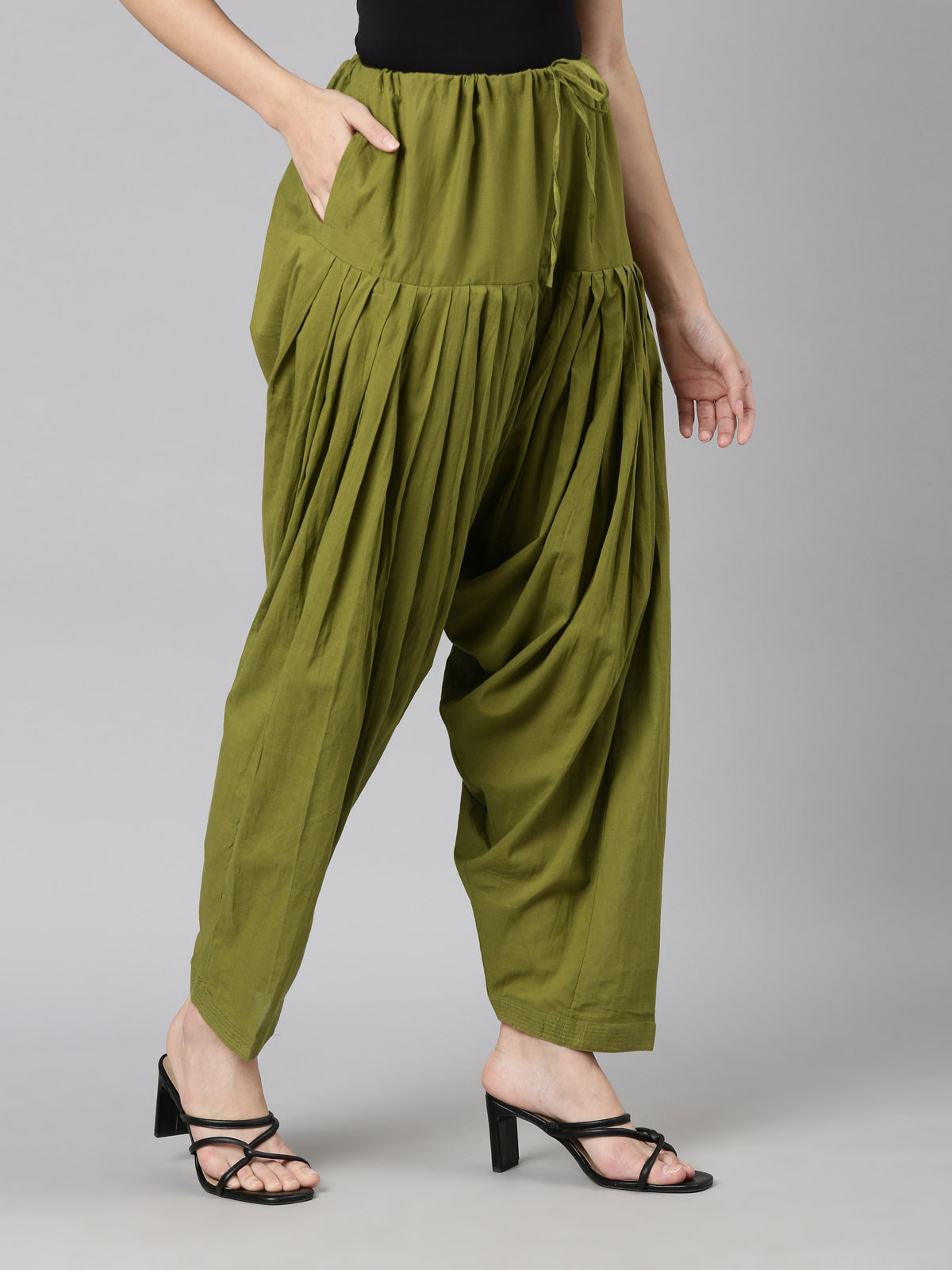 Olive Green Cotton Patiala Pants | Souchii