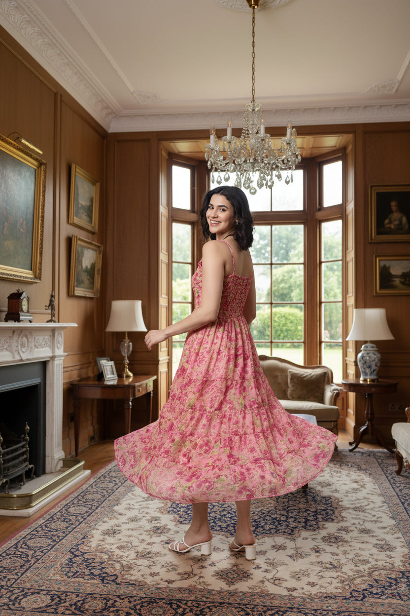 Floral Printed Tiered A-Line Dress