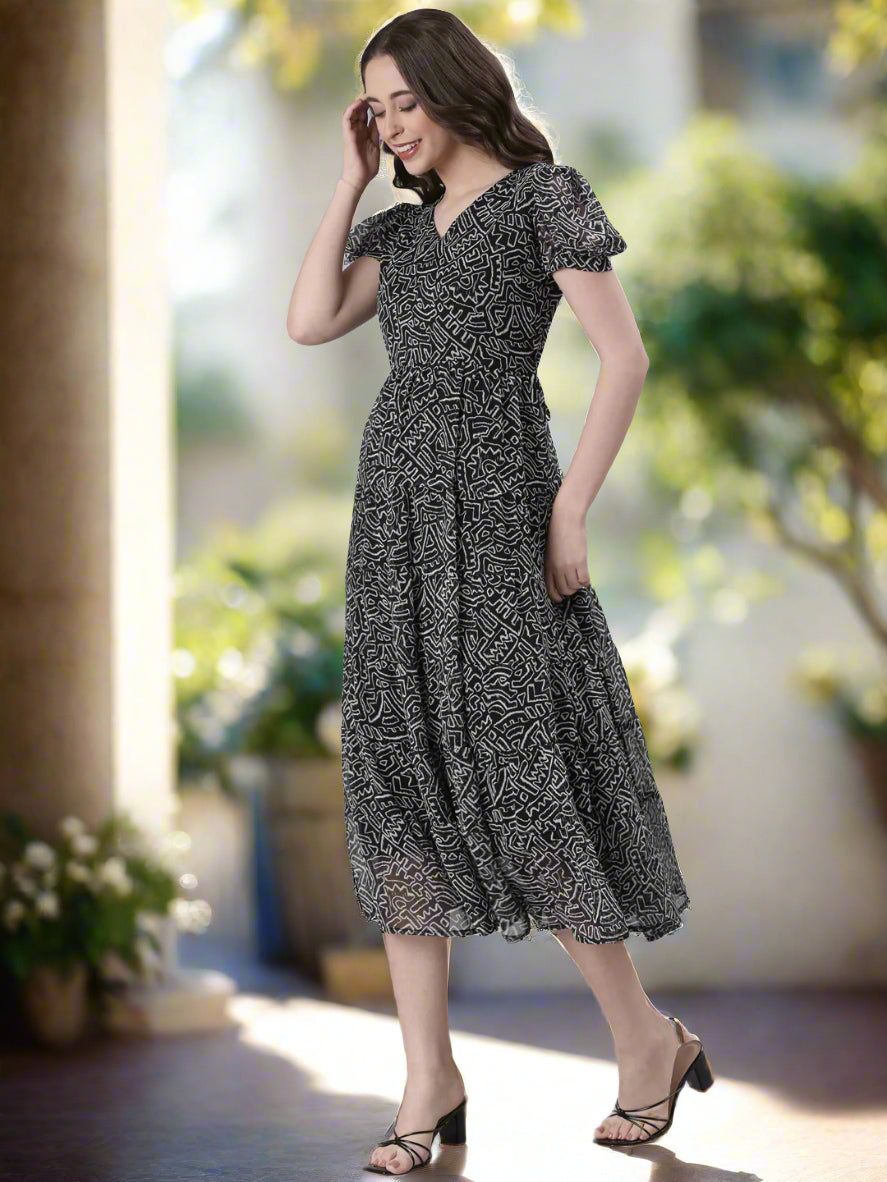Black Patterned Dress | Souchii