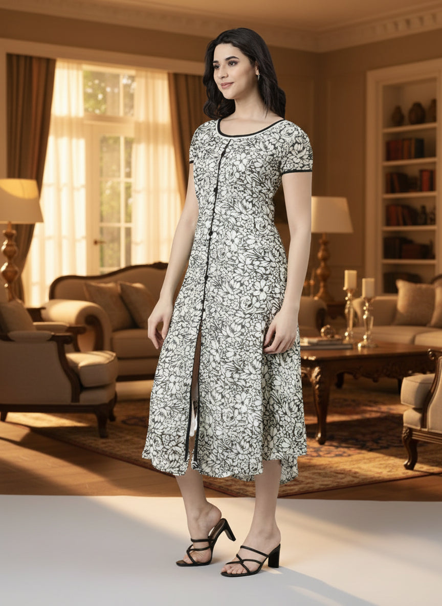 Souchii Black and White Floral A line Dress