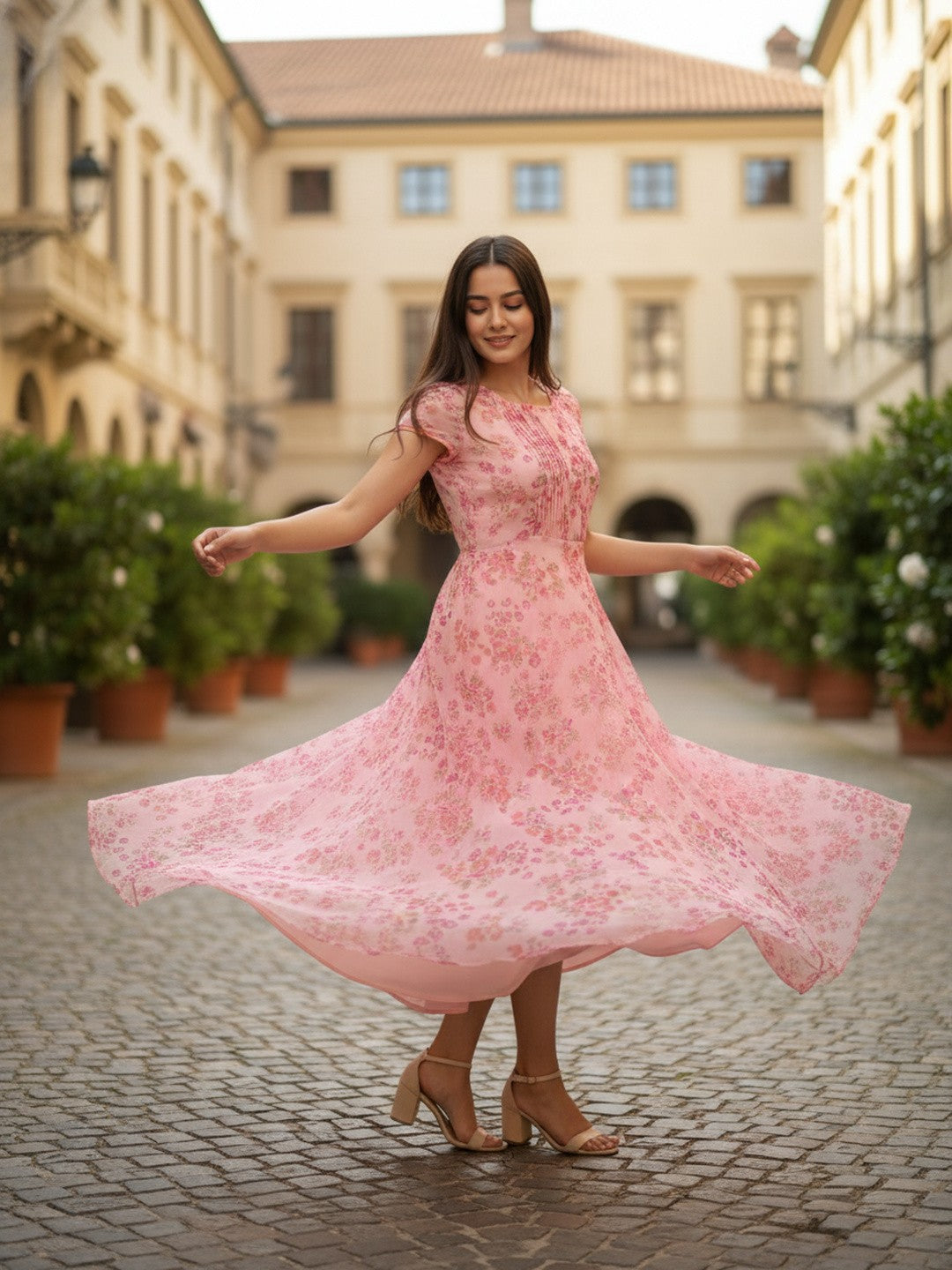 Floral Pink Maxi Flare Dress | Souchii