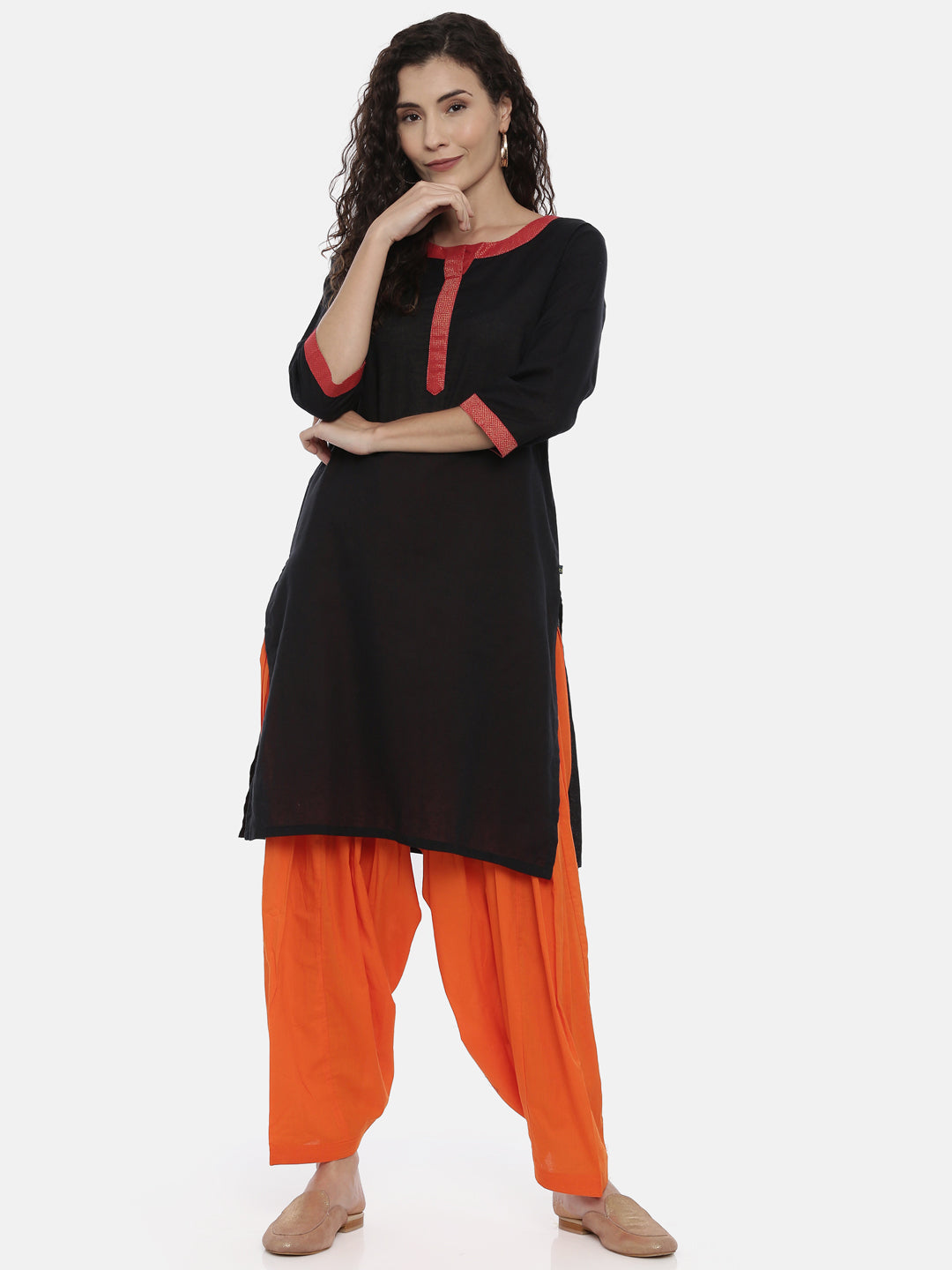 Orange Cotton High-Rise Patiala Pants