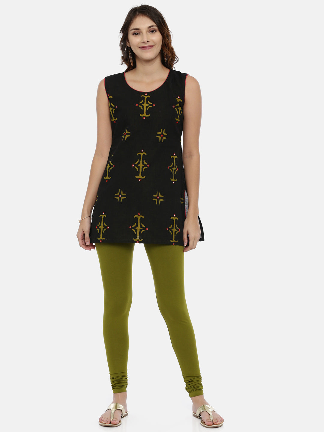 Olive Green Cotton Viscose Churidar Leggings for Women | Souchii