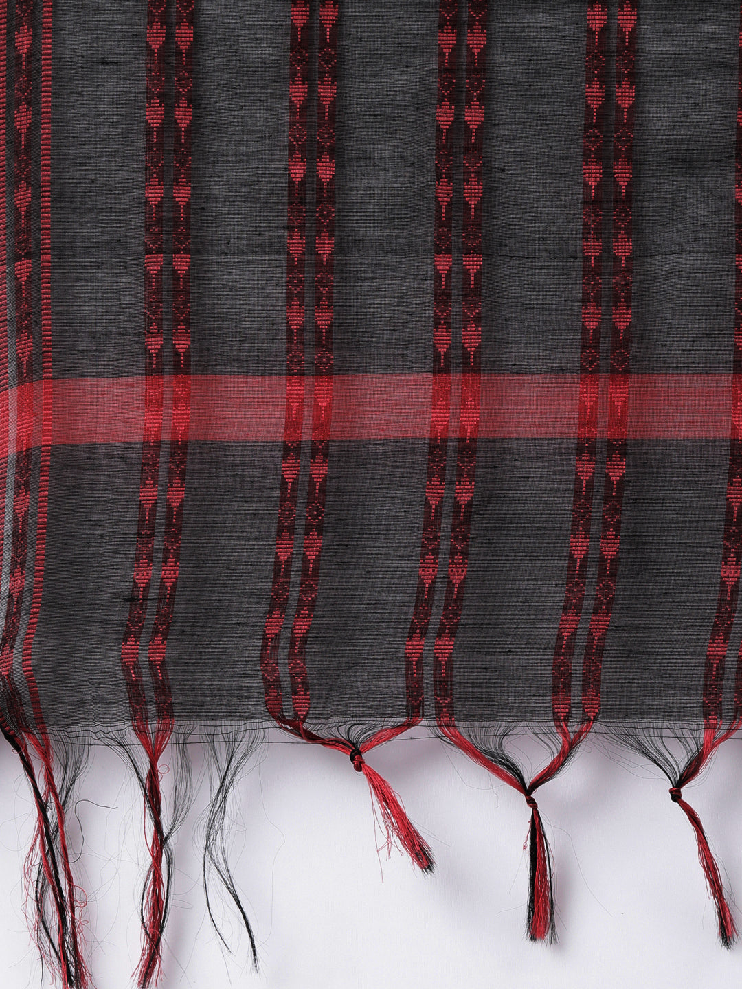 Black and Red Cotton Woven Dupatta