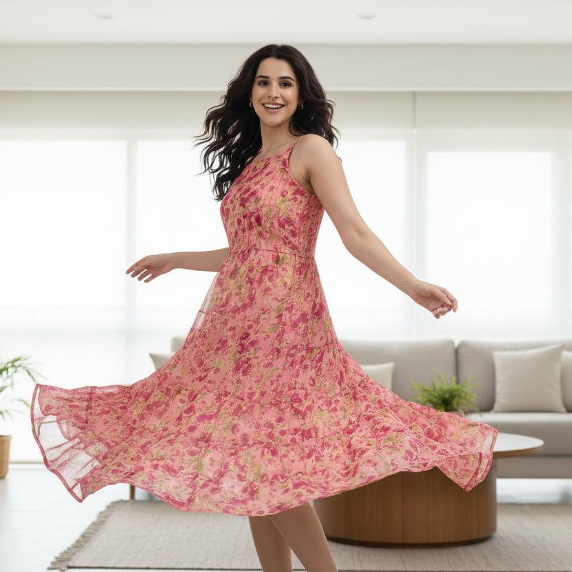 Floral Printed Tiered A-Line Dress
