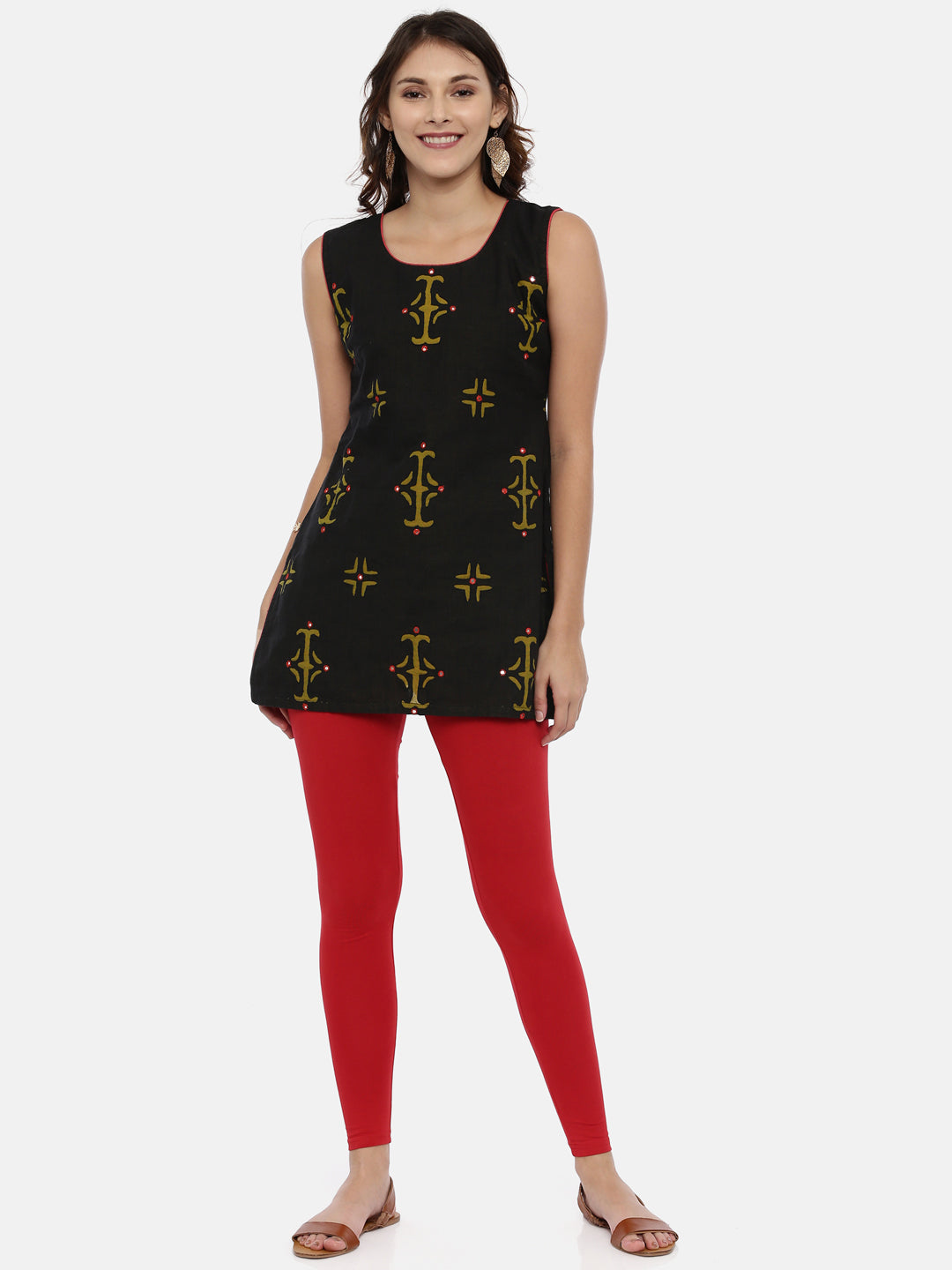 Red Solid Cotton Ankle-Length Leggings for Women | Souchii